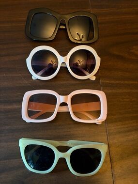 Set of Four Retro Sunglasses - Black, White, Pink, Mint